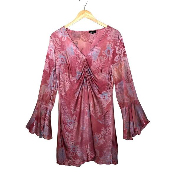 Rays for Days Ruched  Mini Dress Flared Sleeves Boho Whimsical Fairy Core Sz: L - Picture 1 of 11